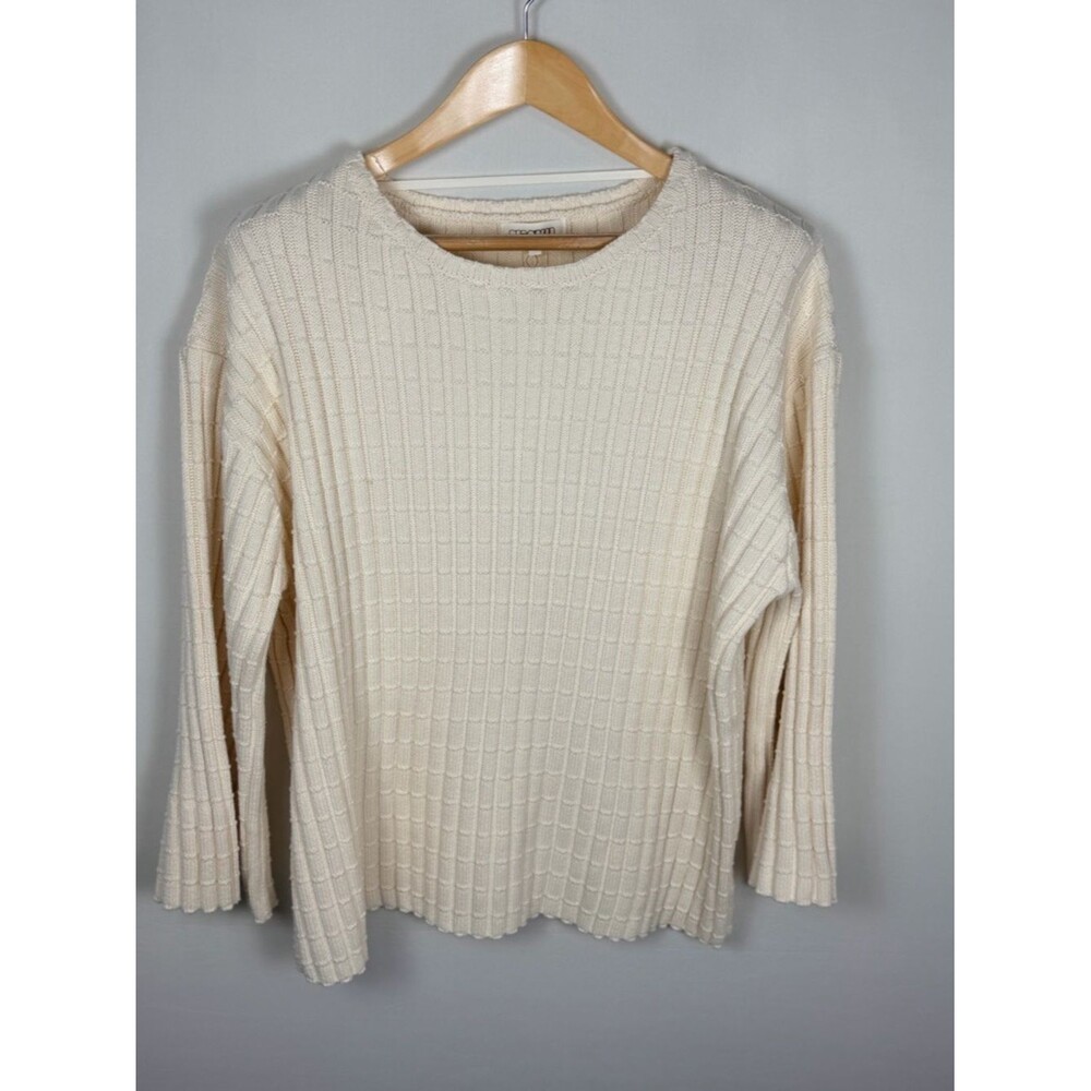 Ivory 100% Cotton Textured Knit Sweater Boxy Relaxed Large